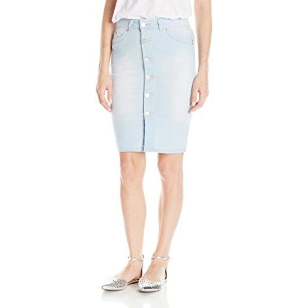YMI Women's Wannabettabutt Button Down Pencil Skirt Lightwash Size1/25